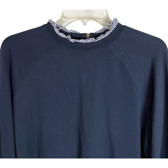 Carolina Belle Ruffle Trim Navy Modal Sweatshirt  Size M  Exposed Zipper Top - Picture 3 of 8
